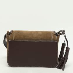 Tory Burch Green Leather and Suede Whipstitch Flap Bag