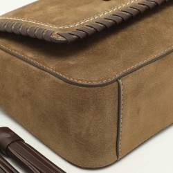 Tory Burch Green Leather and Suede Whipstitch Flap Bag