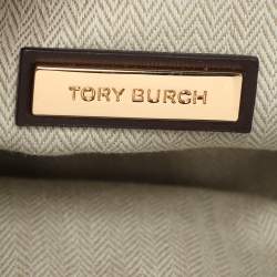 Tory Burch Green Leather and Suede Whipstitch Flap Bag