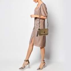 Tory Burch Green Leather and Suede Whipstitch Flap Bag