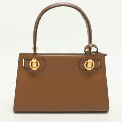 Pre Owned Tory Burch Brown Leather Petite Lee Radziwill Crossbody Bag