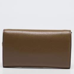 Tory Burch Olive Green Leather Robinson Wallet On Chain