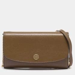 Tory Burch Olive Green Leather Robinson Wallet On Chain