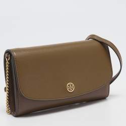Tory Burch Olive Green Leather Robinson Wallet On Chain