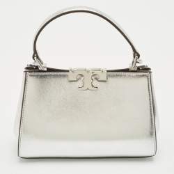 Tory Burch Silver Leather Mini Eleanor Top Handle Bag