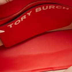 Tory Burch Red Gemini Link Coated Canvas and Leather Top Zip Tote