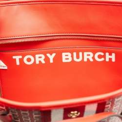 Tory Burch Red Gemini Link Coated Canvas and Leather Top Zip Tote