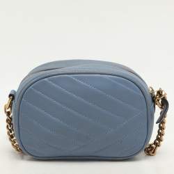 Tory Burch Blue Chevron Leather Small Kira Camera Bag