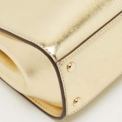 Pre Owned Tory Burch Gold Leather Mini Eleanor Top Handle Bag