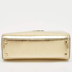 Pre Owned Tory Burch Gold Leather Mini Eleanor Top Handle Bag