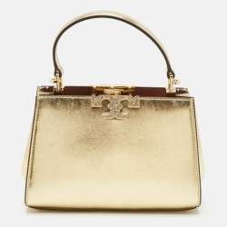 Pre Owned Tory Burch Gold Leather Mini Eleanor Top Handle Bag