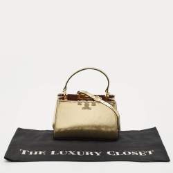 Pre Owned Tory Burch Gold Leather Mini Eleanor Top Handle Bag