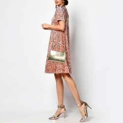 Pre Owned Tory Burch Gold Leather Mini Eleanor Top Handle Bag