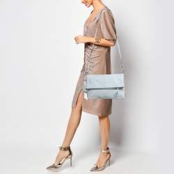 Tory Burch Light Blue Distressed Leather Thea Fold Over Crossbody Bag