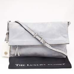 Tory Burch Light Blue Distressed Leather Thea Fold Over Crossbody Bag