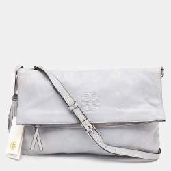 Tory Burch Light Blue Distressed Leather Thea Fold Over Crossbody Bag