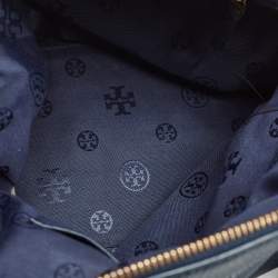 Tory Burch Navy Blue Leather Peach Satchel