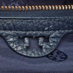 Tory Burch Navy Blue Leather Peach Satchel