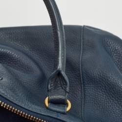 Tory Burch Navy Blue Leather Peach Satchel