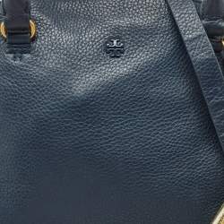 Tory Burch Navy Blue Leather Peach Satchel