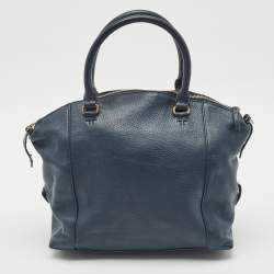 Tory Burch Navy Blue Leather Peach Satchel