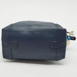 Tory Burch Navy Blue Leather Peach Satchel