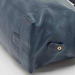 Tory Burch Navy Blue Leather Peach Satchel