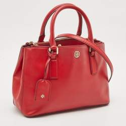 Tory Burch Red Leather Medium Double Zip Robinson Tote