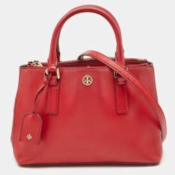 Tory Burch Red Leather Medium Double Zip Robinson Tote