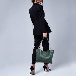 Pre Owned Tory Burch Green Leather McGraw Slouchy Tote