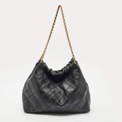 Tory Burch Black Quilted Leather Fleming Drawstring Shoulder Bag