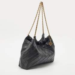Tory Burch Black Quilted Leather Fleming Drawstring Shoulder Bag