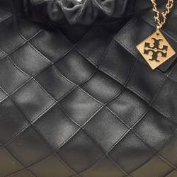 Tory Burch Black Quilted Leather Fleming Drawstring Shoulder Bag