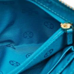 Tory Burch Teal Green Leather Zip Wristlet Clutch