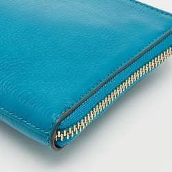 Tory Burch Teal Green Leather Zip Wristlet Clutch