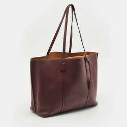 Pre Owned Tory Burch Burgundy Leather Large Triple Compartment Perry Tote