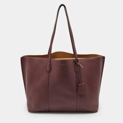 Pre Owned Tory Burch Burgundy Leather Large Triple Compartment Perry Tote