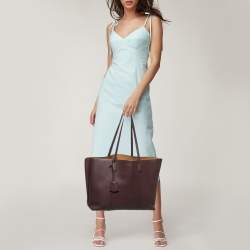 Pre Owned Tory Burch Burgundy Leather Large Triple Compartment Perry Tote