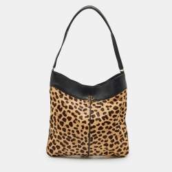 Tory Burch Beige/Black Calf Hair and Leather Shoulder Bag