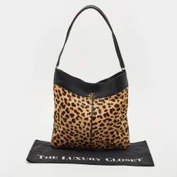 Tory Burch Beige/Black Calf Hair and Leather Shoulder Bag