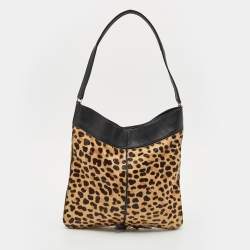 Tory Burch Beige/Black Calf Hair and Leather Shoulder Bag