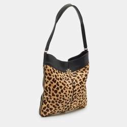 Tory Burch Beige/Black Calf Hair and Leather Shoulder Bag