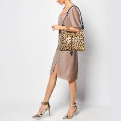 Tory Burch Beige/Black Calf Hair and Leather Shoulder Bag