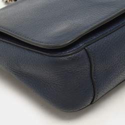 Tory Burch Blue Leather Logo Flap Shoulder Bag