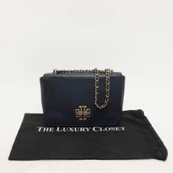 Tory Burch Blue Leather Logo Flap Shoulder Bag