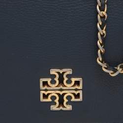 Tory Burch Blue Leather Logo Flap Shoulder Bag