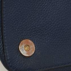 Tory Burch Blue Leather Logo Flap Shoulder Bag