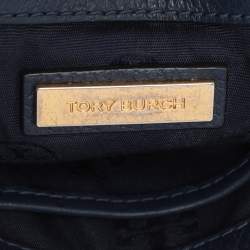 Tory Burch Blue Leather Logo Flap Shoulder Bag