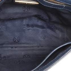 Tory Burch Blue Leather Logo Flap Shoulder Bag