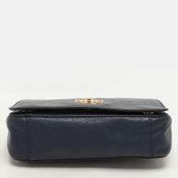 Tory Burch Blue Leather Logo Flap Shoulder Bag